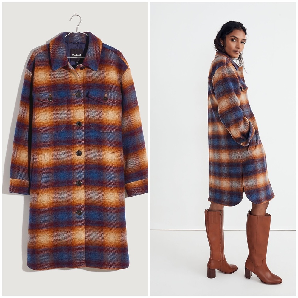 MADEWELL Delmont Long Shirt Jacket in Ombré Plaid